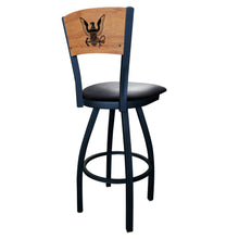 Load image into Gallery viewer, Navy Eagle Swivel Stool with Laser Engraved Back*