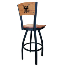 Load image into Gallery viewer, Navy Eagle Swivel Stool with Laser Engraved Back*