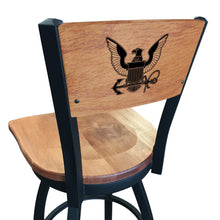 Load image into Gallery viewer, Navy Eagle Swivel Stool with Laser Engraved Back*