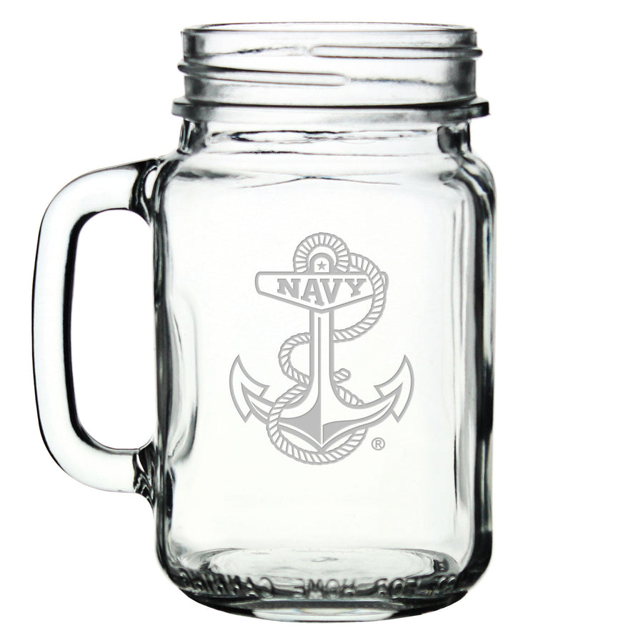 Navy Anchor 16oz Old Fashioned Drinking Jar with Handle*