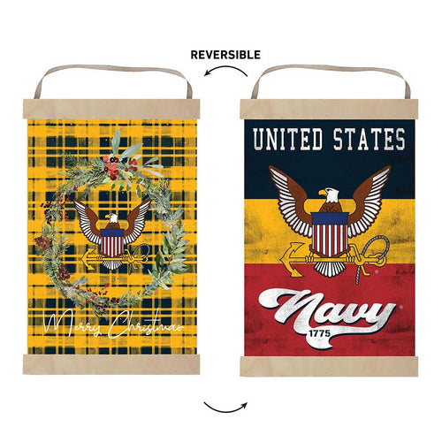 Navy Plaid Christmas Reversible Banner*