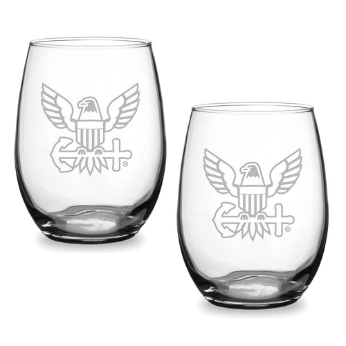 Navy Eagle Set of 2 21oz Stemless Wine Glasses*