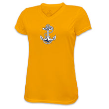 Load image into Gallery viewer, Navy Anchor Ladies Performance T-Shirt (Gold)