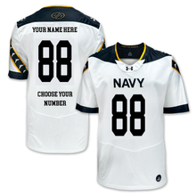 Load image into Gallery viewer, Navy Under Armour 2024 Rivalry Men&#39;s Custom Football Replica Jersey (White)