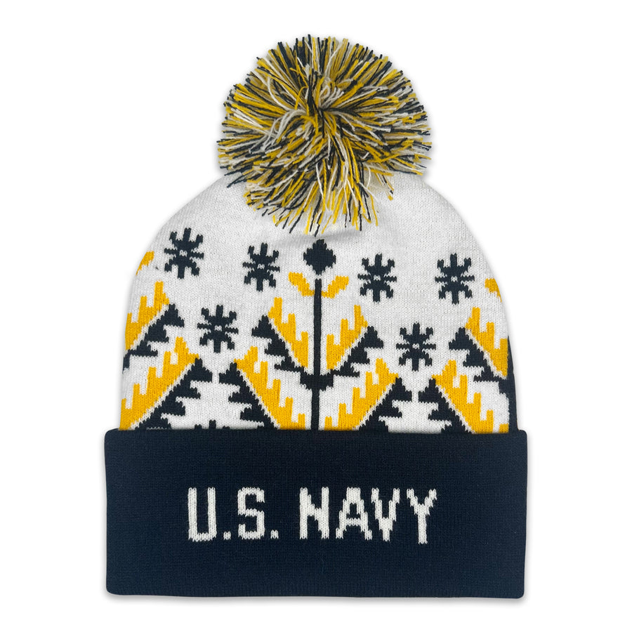 Navy Anchor Knit Pom Beanie