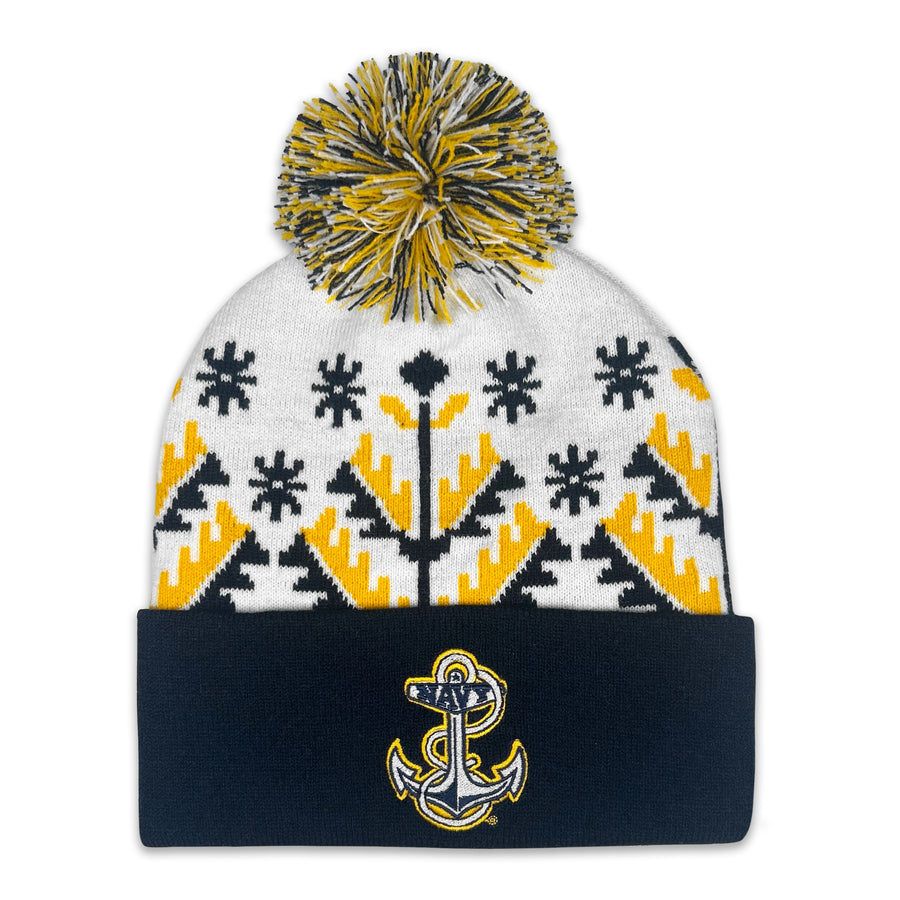 Navy Anchor Knit Pom Beanie