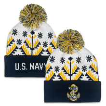 Load image into Gallery viewer, Navy Anchor Knit Pom Beanie