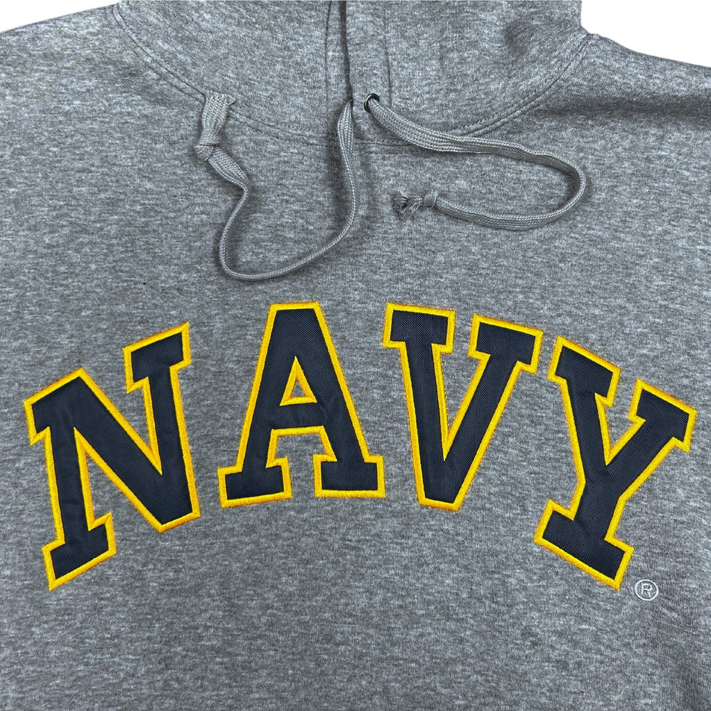 Navy Embroidered Pullover Hoodie Sweatshirt (Grey)