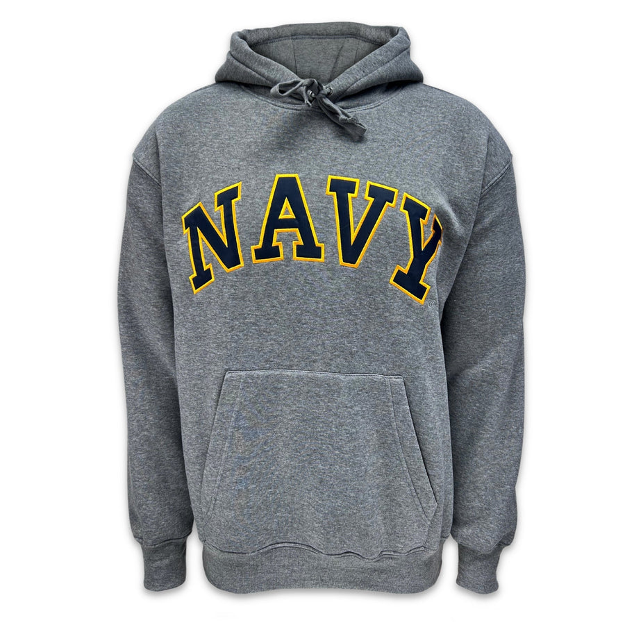 Navy Embroidered Pullover Hoodie Sweatshirt (Grey)