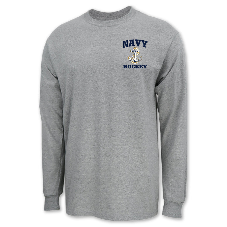 Navy Anchor Hockey Long Sleeve T-Shirt