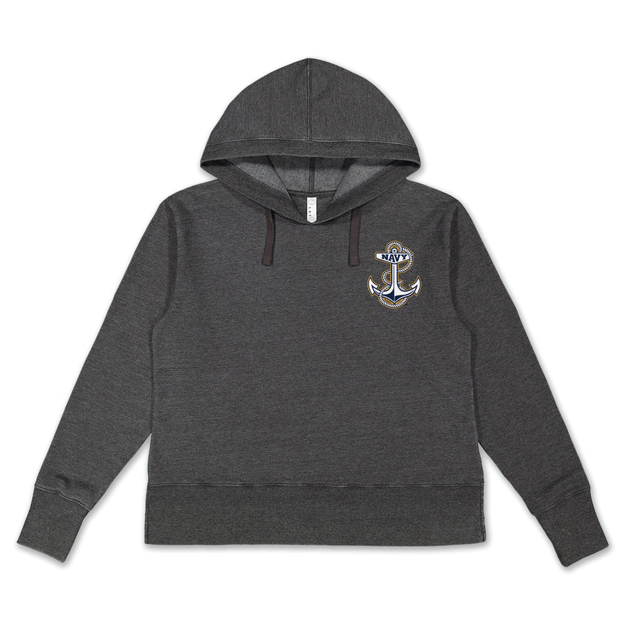 Navy Anchor Left Chest Ladies Hood