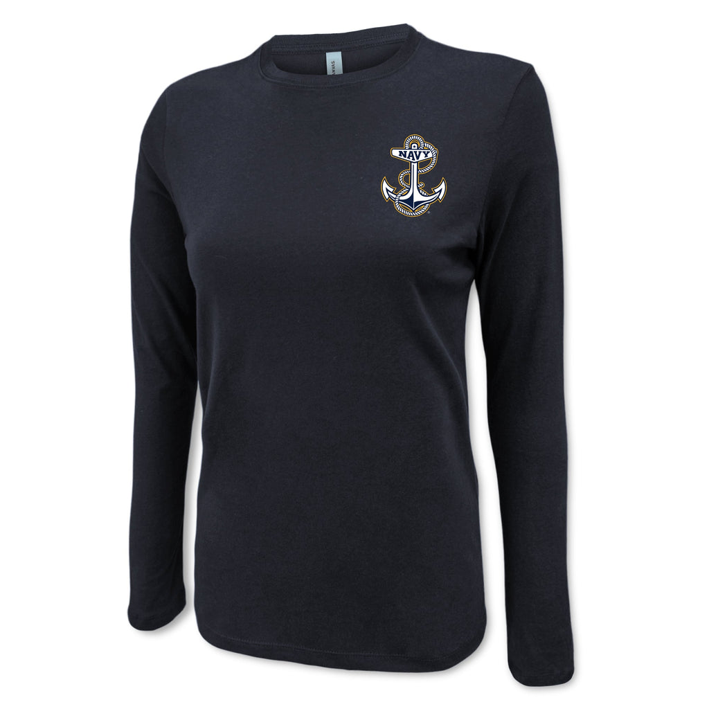 Navy Anchor Ladies Left Chest Long Sleeve