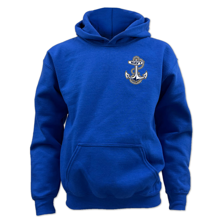 Navy Anchor Youth Left Chest Hood