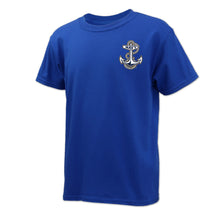 Load image into Gallery viewer, Navy Anchor Youth Left Chest T-Shirt