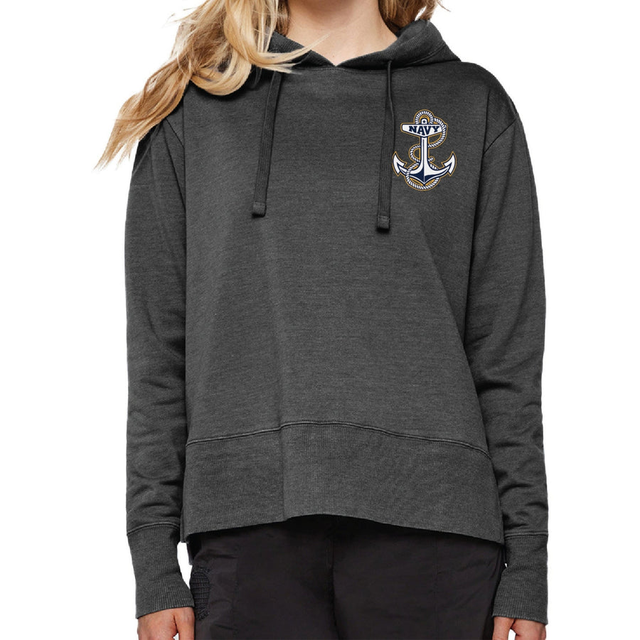 Navy Anchor Left Chest Ladies Hood