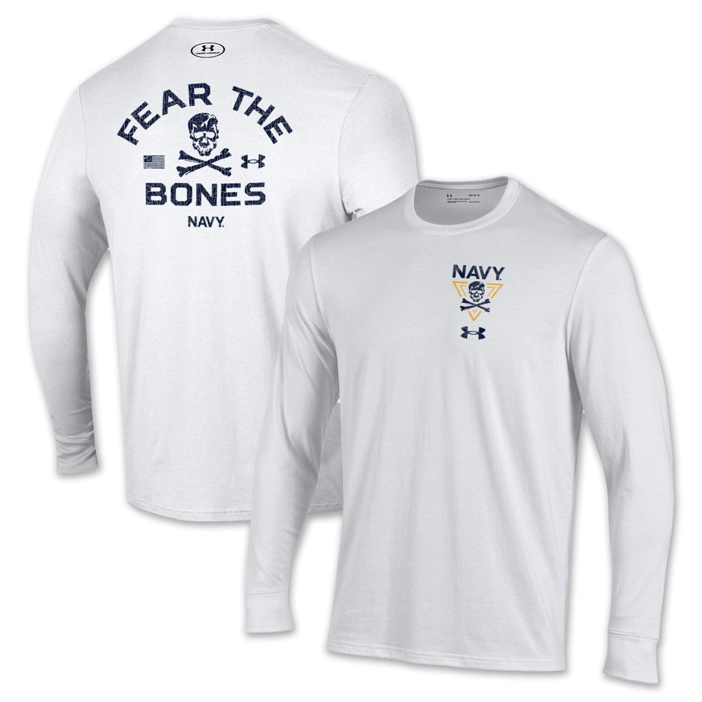 Navy Under Armour 2024 Rivalry 2-Sided Fear the Bones Long Sleeve T-Shirt (White)