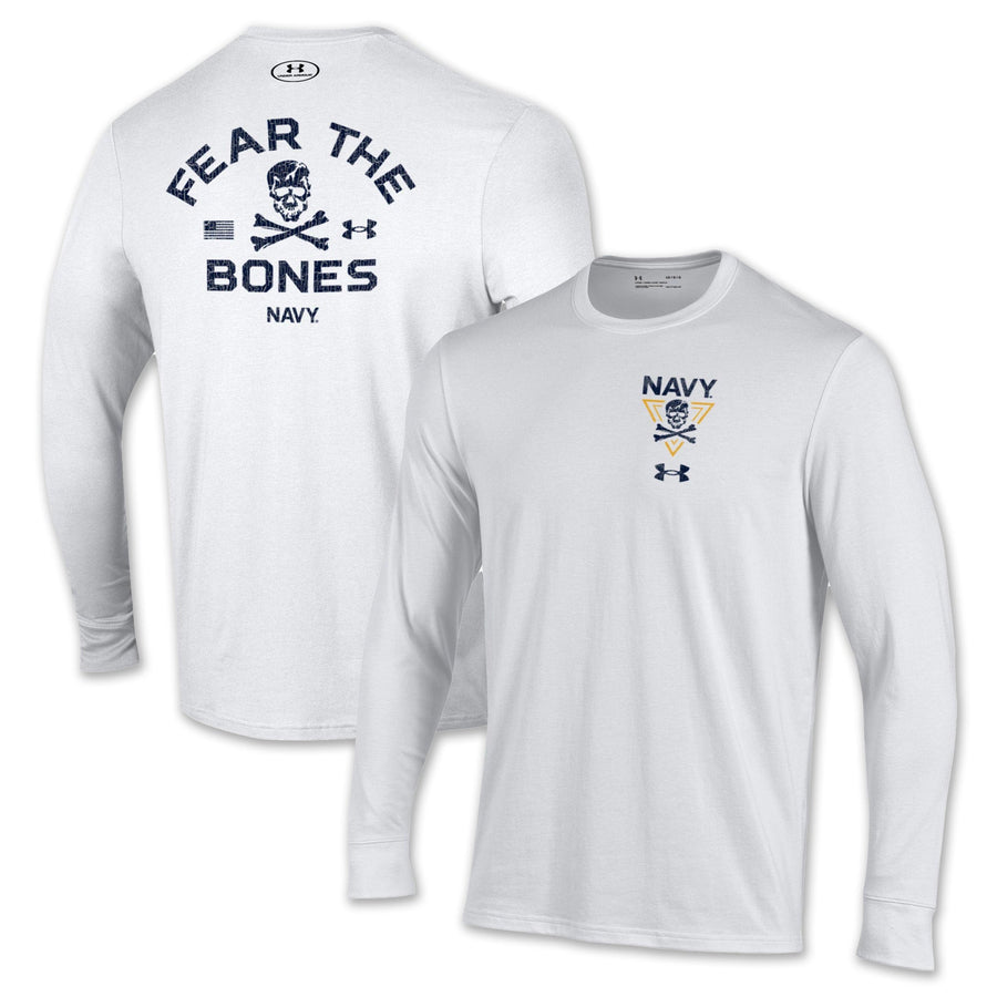 Navy Under Armour 2024 Rivalry 2-Sided Fear the Bones Long Sleeve T-Shirt (White)