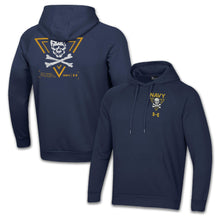 Load image into Gallery viewer, Navy Under Armour 2024 Rivalry 2-Sided Jolly Rogers Fear the Bones Triangle Fleece Hood (Navy)