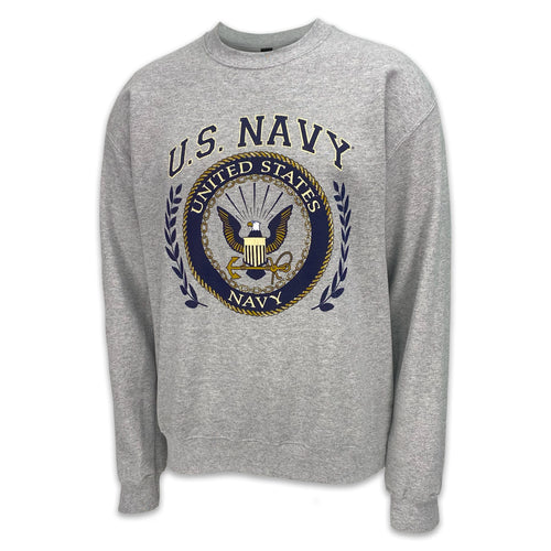 Navy Laurel Leaf Crewneck (Grey)