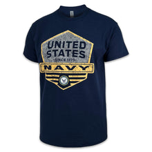 Load image into Gallery viewer, Navy Distressed Hexagon Shield T-Shirt (Navy)