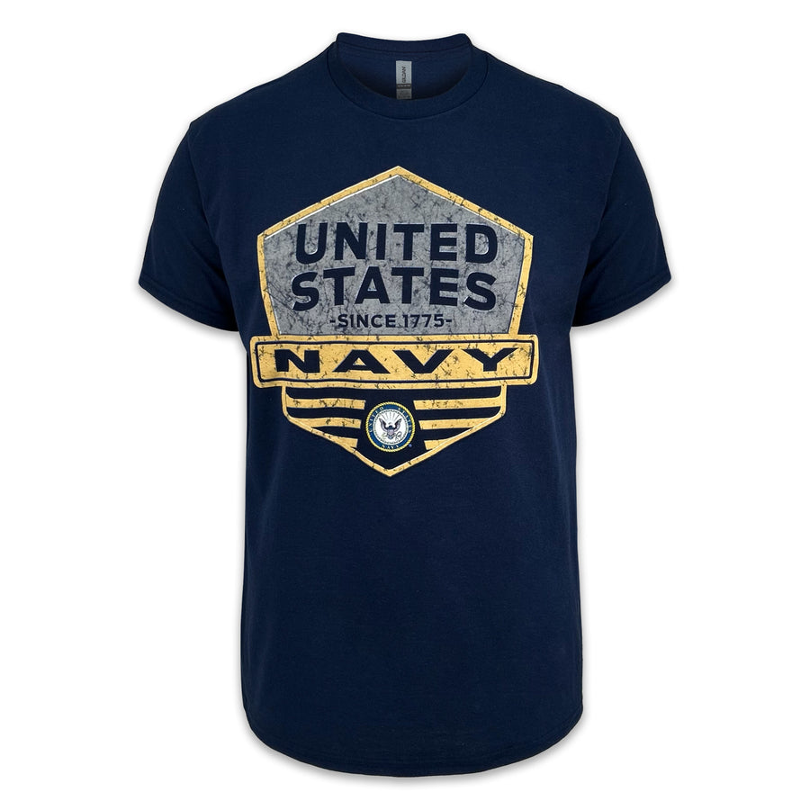 Navy Distressed Hexagon Shield T-Shirt (Navy)