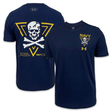 Load image into Gallery viewer, Navy Under Armour 2024 Rivalry 2-Sided Jolly Rogers Fear the Bones Triangle T-Shirt (Navy)