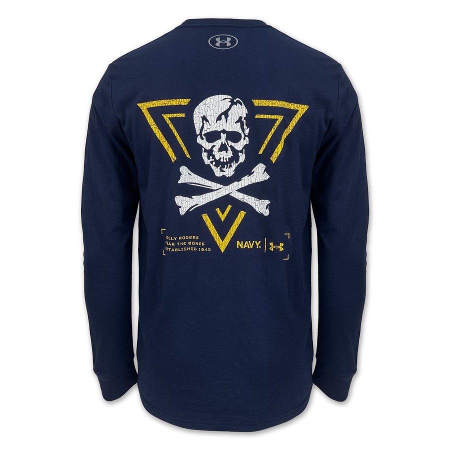 Navy Under Armour 2024 Rivalry 2-Sided Jolly Rogers Fear the Bones Triangle Long Sleeve T-Shirt (Navy)