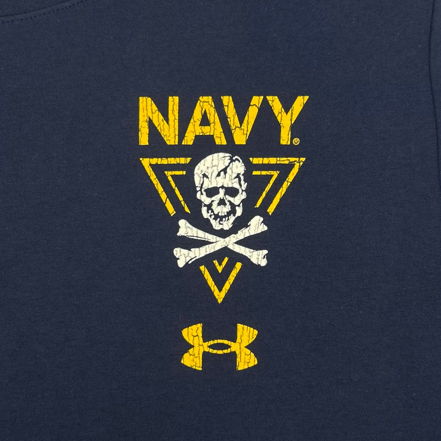 Navy Under Armour 2024 Rivalry 2-Sided Jolly Rogers Fear the Bones Triangle T-Shirt (Navy)