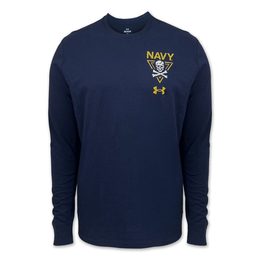 Navy Under Armour 2024 Rivalry 2-Sided Jolly Rogers Fear the Bones Triangle Long Sleeve T-Shirt (Navy)