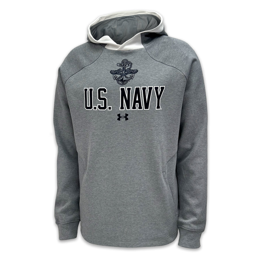 Navy Under Armour Gameday Double Knit Fleece Hood (Grey)