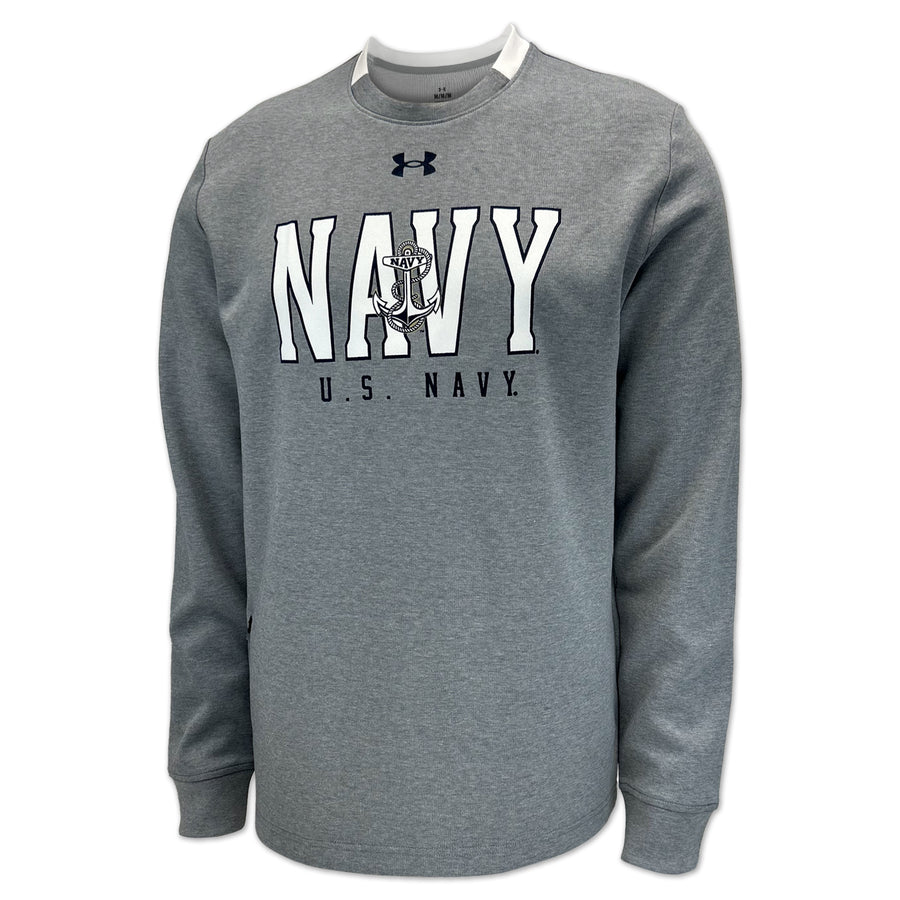 Navy Under Armour Gameday Double Knit Fleece Crewneck (Grey)