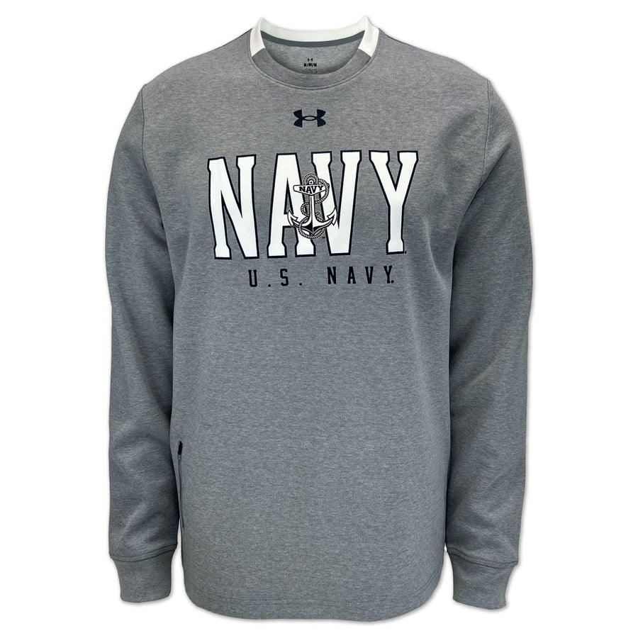 Navy Under Armour Gameday Double Knit Fleece Crewneck (Grey)