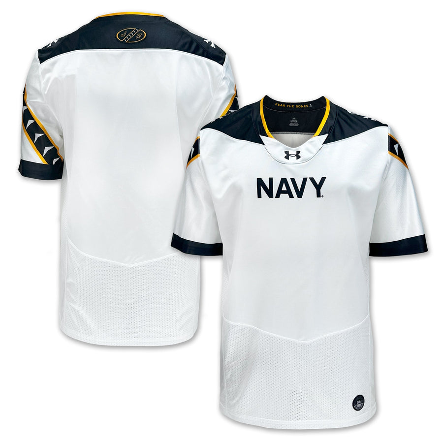 Navy Under Armour 2024 Rivalry Men's Custom Football Replica Jersey (White)