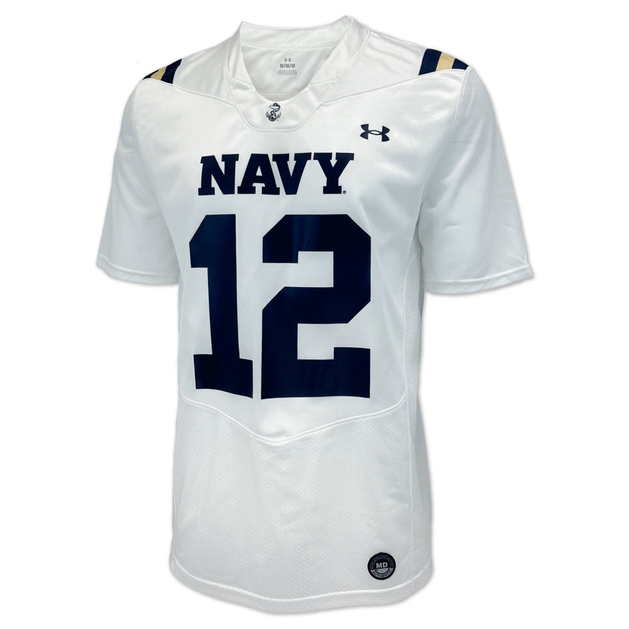 Navy Under Armour 2024 Sideline Replica #12 Football Jersey (White)