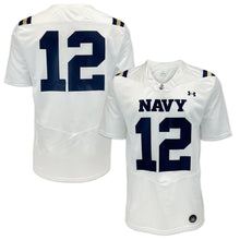 Load image into Gallery viewer, Navy Under Armour 2024 Sideline Replica #12 Football Jersey (White)