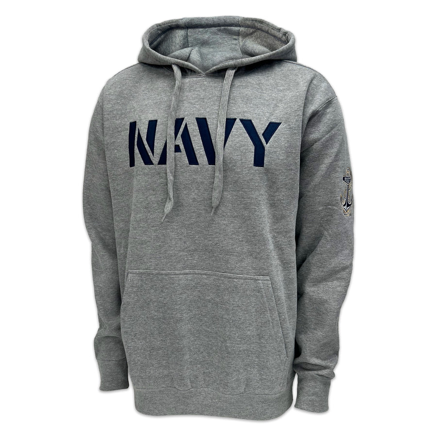 Navy Anchor Tackle Twill Embroidered Fleece Hood (Grey)