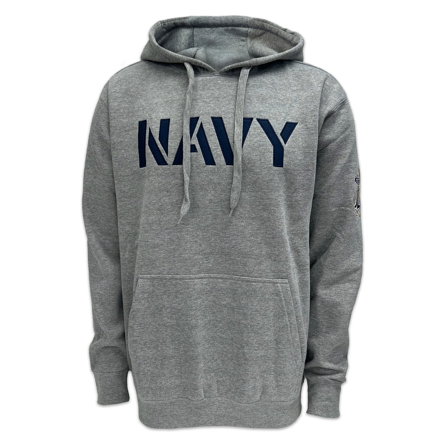 Navy Anchor Tackle Twill Embroidered Fleece Hood (Grey)