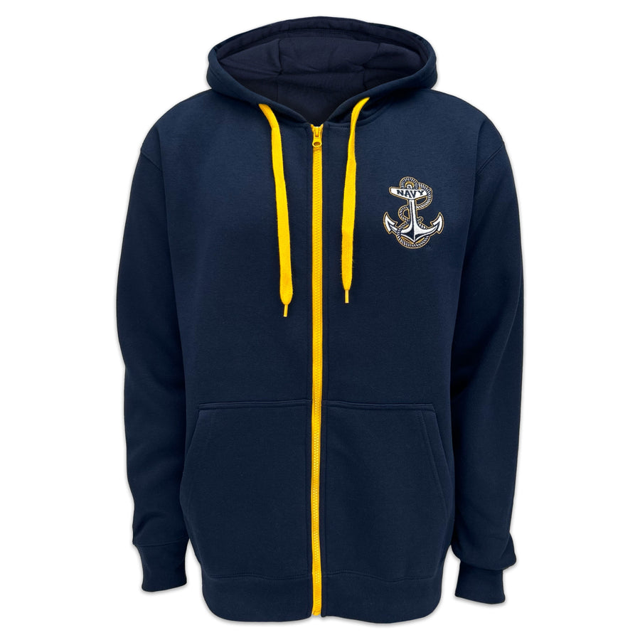 Navy Anchor Tackle Twill Embroidered Fleece Full Zip Hood (Navy)