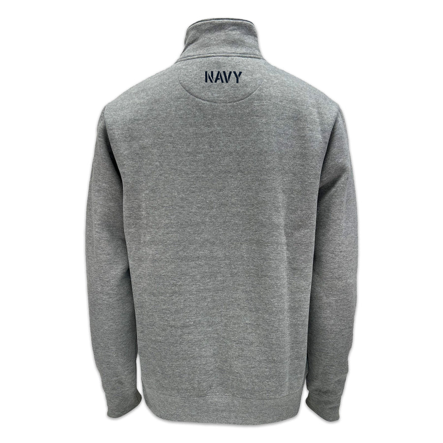 Navy Anchor Tackle Twill Embroidered Fleece Quarter Zip (Grey)