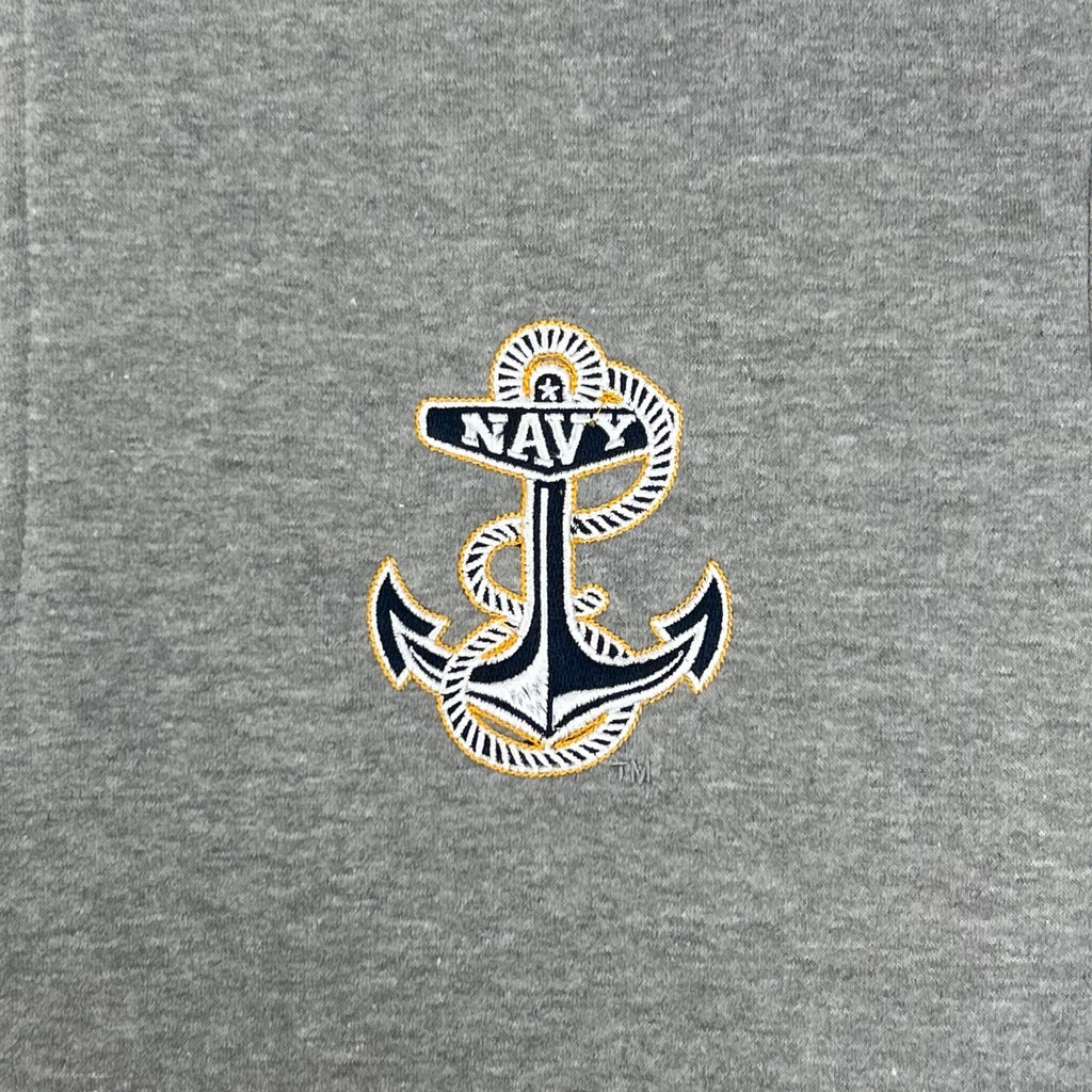 Navy Anchor Tackle Twill Embroidered Fleece Quarter Zip (Grey)