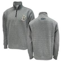 Load image into Gallery viewer, Navy Anchor Tackle Twill Embroidered Fleece Quarter Zip (Grey)