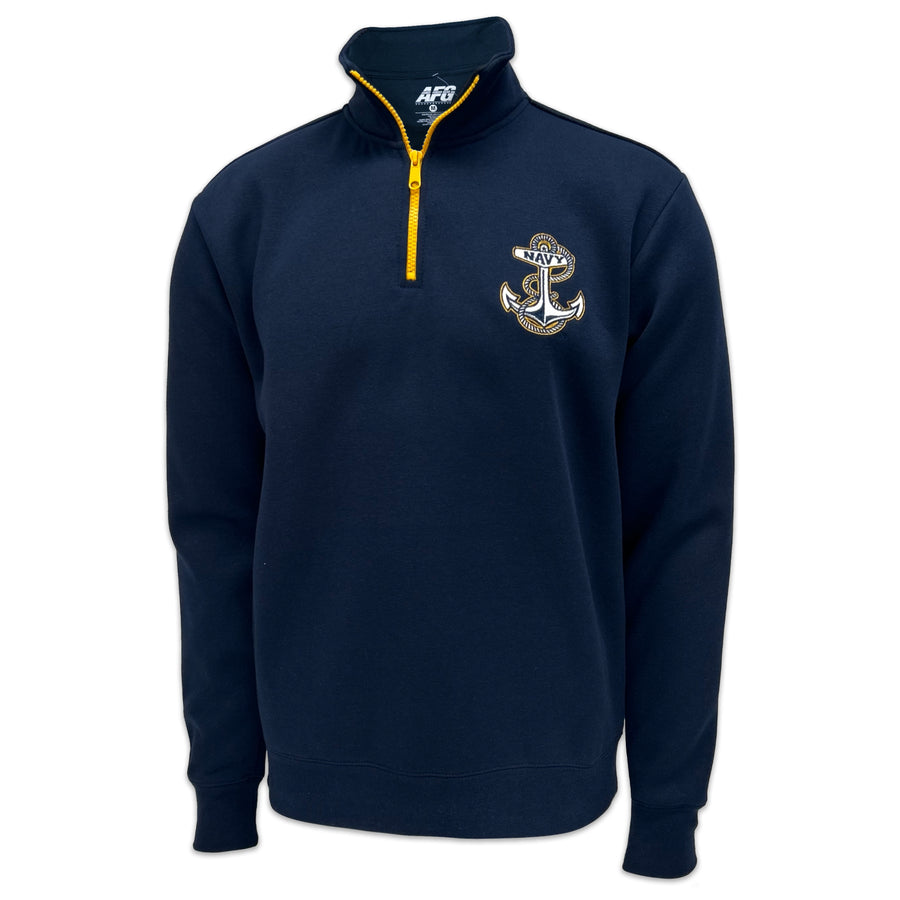 Navy Anchor Tackle Twill Embroidered Fleece Quarter Zip (Navy)