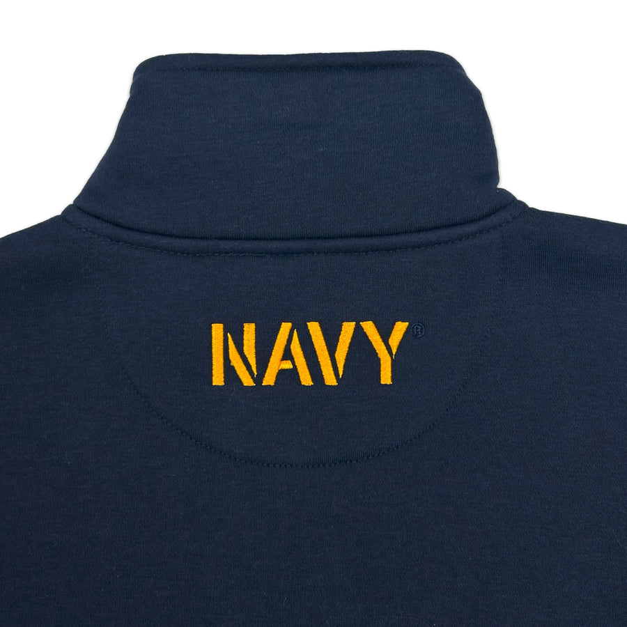 Navy Anchor Tackle Twill Embroidered Fleece Quarter Zip (Navy)