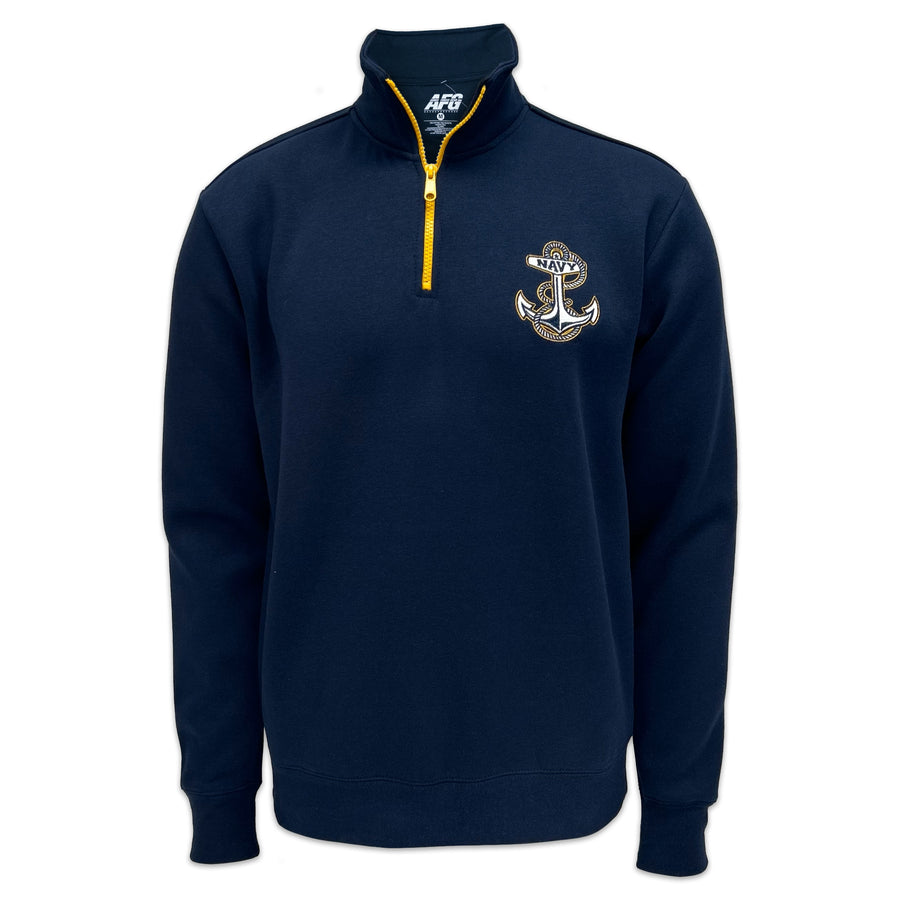 Navy Anchor Tackle Twill Embroidered Fleece Quarter Zip (Navy)