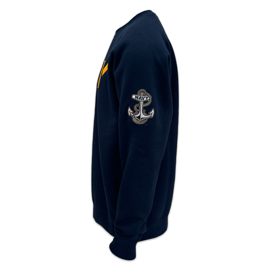 Navy Anchor Tackle Twill Embroidered Raglan Fleece Crewneck (Navy)