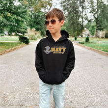 Load image into Gallery viewer, Navy Anchors Aweigh Chest Print Youth Hood