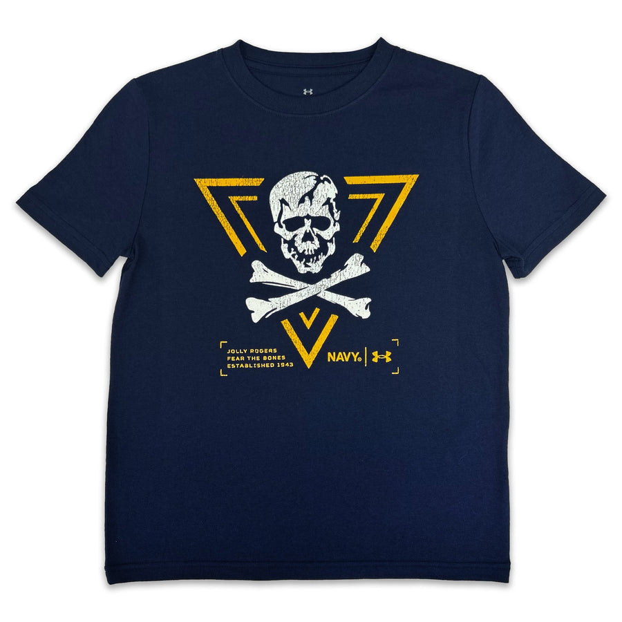 Navy Youth Under Armour 2024 Rivalry Jolly Rogers Fear the Bones Triangle T-Shirt (Navy)