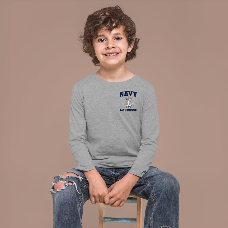 Navy Youth Anchor Lacrosse Long Sleeve T-Shirt