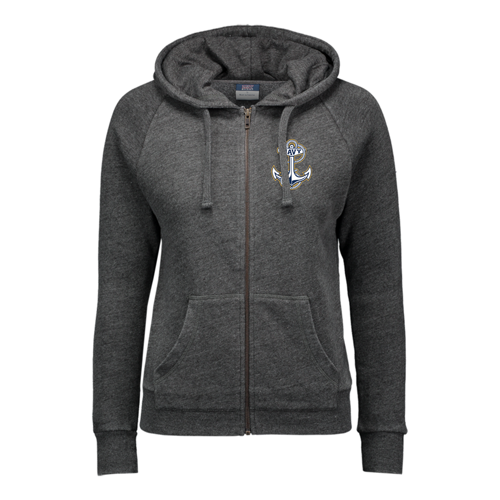 Navy Anchor Ladies Angel Fleece Full Zip Hoodie