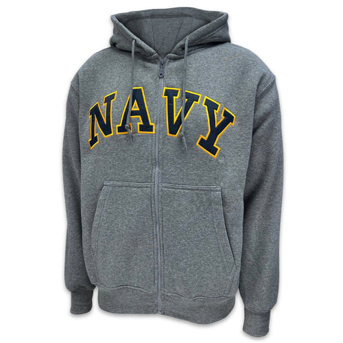 Navy Embroidered Full Zip Hoodie Sweatshirt (Grey)